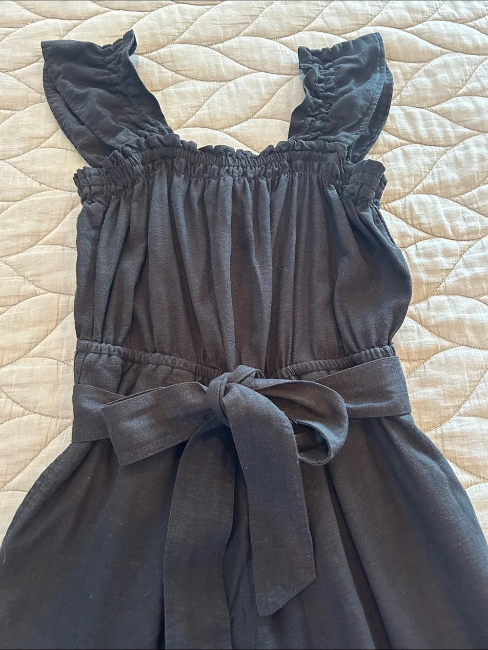 H&M Black Linen Blend Ruffle Sleeve Jumpsuit